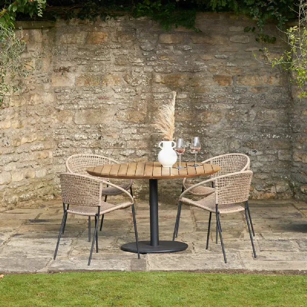 Acacia Wood and Polyrope Outdoor 4 Seater Round Dining Set
