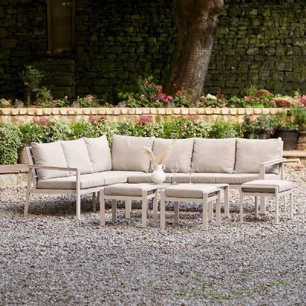 Putty Fabric Outdoor Corner Sofa Set with Coffee Table