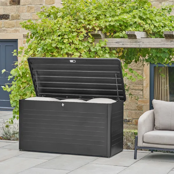 Black Steel Large Garden Cushion Storage Box