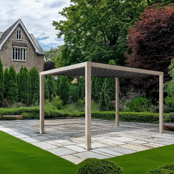 Teak Effect 3.5m x 3.5m Aluminium Pergola