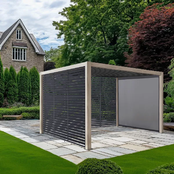 Teak Effect 3.5m x 3.5m Aluminium Pergola with Side Panels