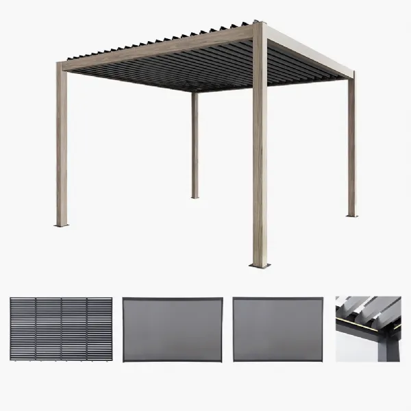 Teak Effect 3.5m x 3.5m Aluminium Pergola with Blinds