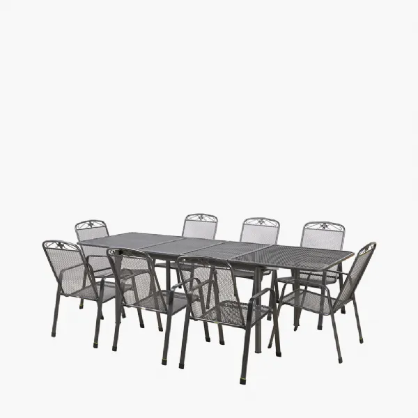 Dark Grey Extendable Rectangle 8 Seater Outdoor Dining Set