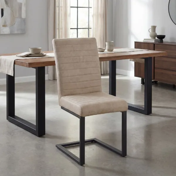 Beige Leather Effect Dining Chair Metal Cantilever Legs
