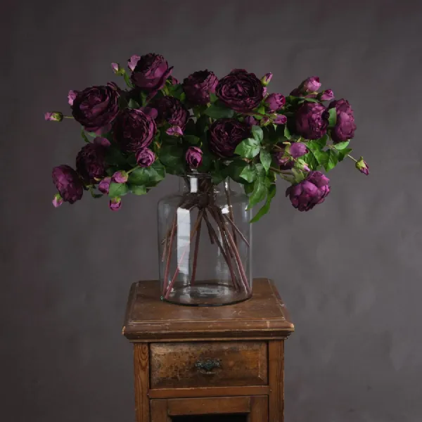 Deep Purple Wedding Peony Rose Spray