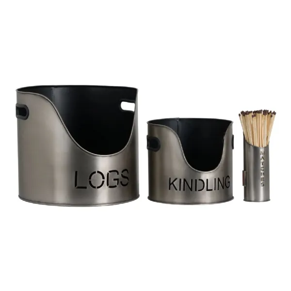 Logs And Kindling Buckets And Matchstick Holder