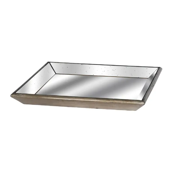 Mirrored Square Tray W Wooden Detailing