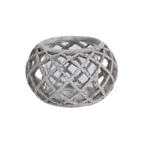 Round Ceramic Lattice Hurricane Lantern