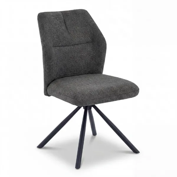 Charcoal Ribbed Fabric Swivel Dining Chair Black Metal Legs