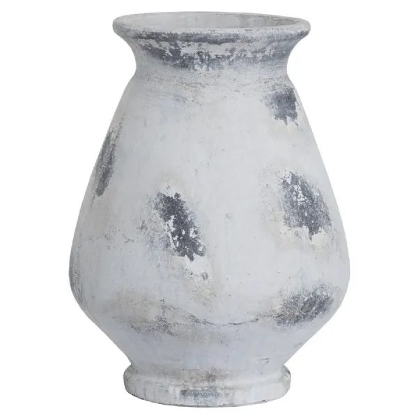 Distressed White Vase for Faux Foliage