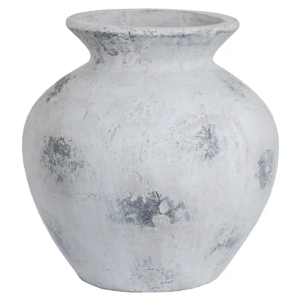 Antiqued White Vase for Faux Foliage