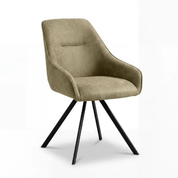 Brown Fabric Curved Back Swivel Dining Chair Black Legs