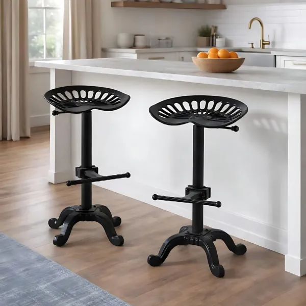Modern Height Adjustable Black Metallic Tractor Seat Industrial Bar Stool 86x37cm