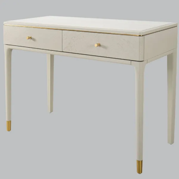Off White Wooden 2 Drawer Dressing Table with Brass Detail