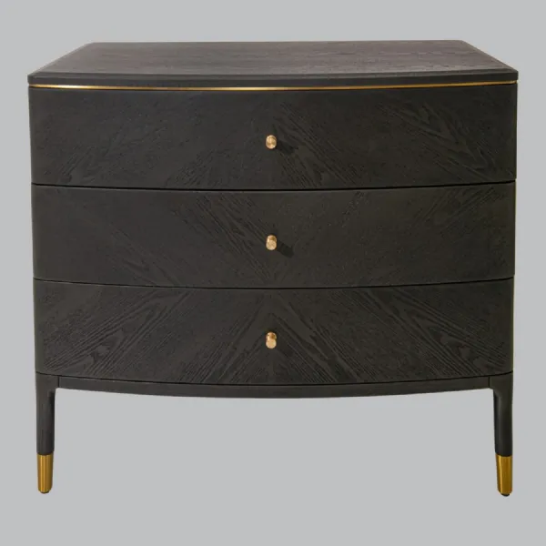 Dark Grey Wooden Curved Chest of 3 Drawers