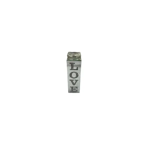 Silver Mirrored Love Candle Holder with Glitter Letter Design