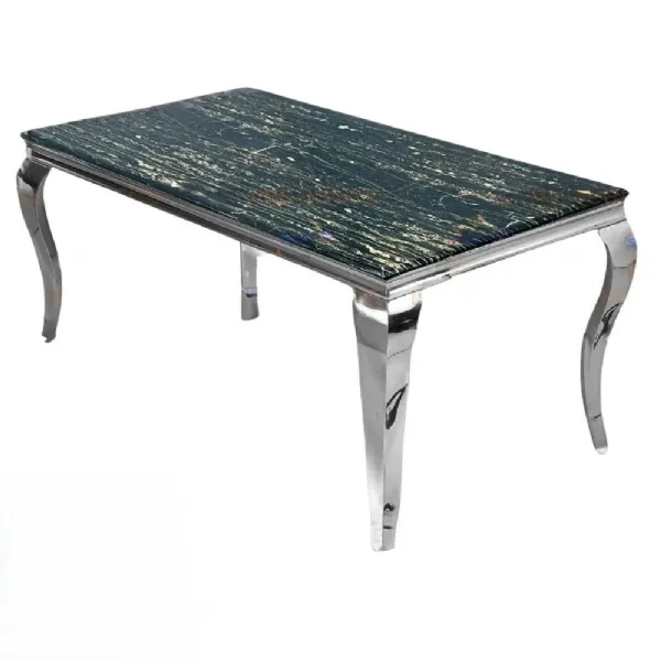 Modern Black and Gold Marble 8 Seater Rectangular Dining Table with Chrome Curved Legs