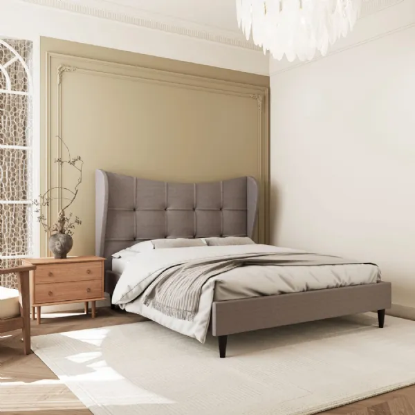 Brown Fabric 4ft6in Double 135cm Bed with Padded Headboard