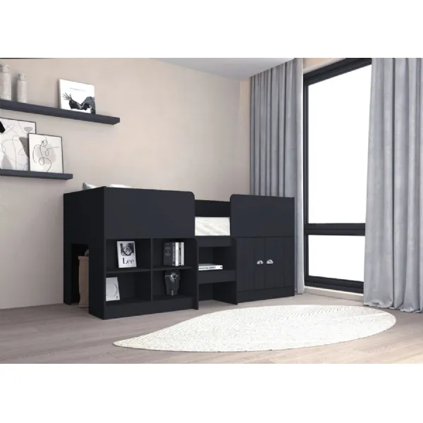 Dark Grey 4ft6in Double 135cm Low Sleeper Bed with Storage