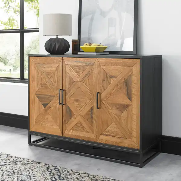 Rustic Chevron Parquet Oak 3 Door Sideboard