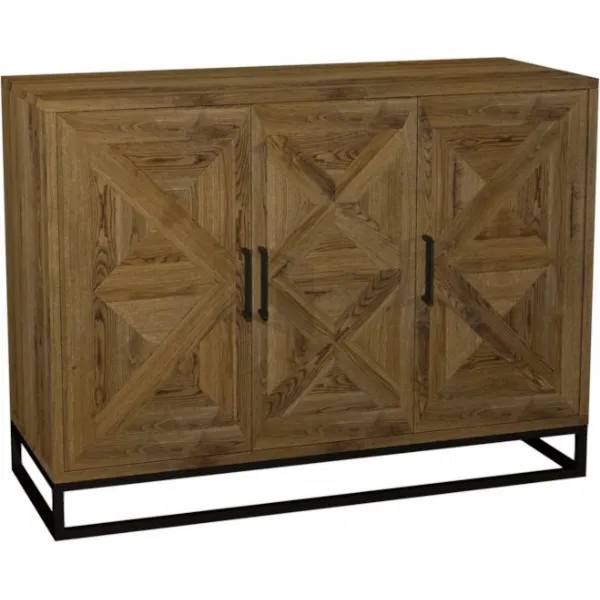 Rustic Oak 3 Door Narrow Sideboard Metal Base