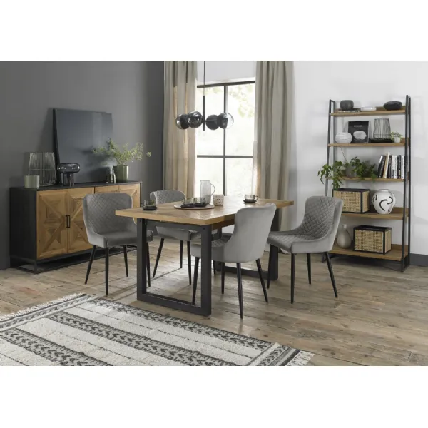 Rustic Oak Extending Dining Table 4 Grey Velvet Chairs