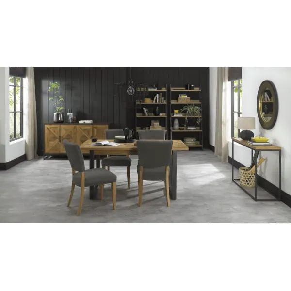 Rustic Oak Extending Dining Table Set 4 Dark Grey Chairs