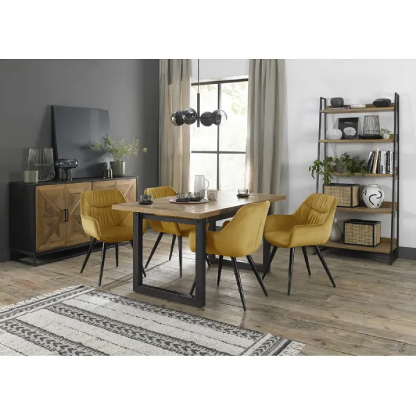 Rustic Oak Extending Dining Set 4 Yellow Velvet Chairs