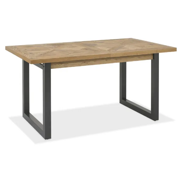 Rustic Oak Parquet Top Extending Dining Table