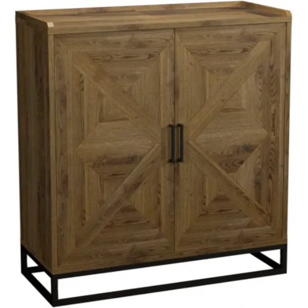 Rustic Oak 2 Door Drinks Cabinet Metal Base