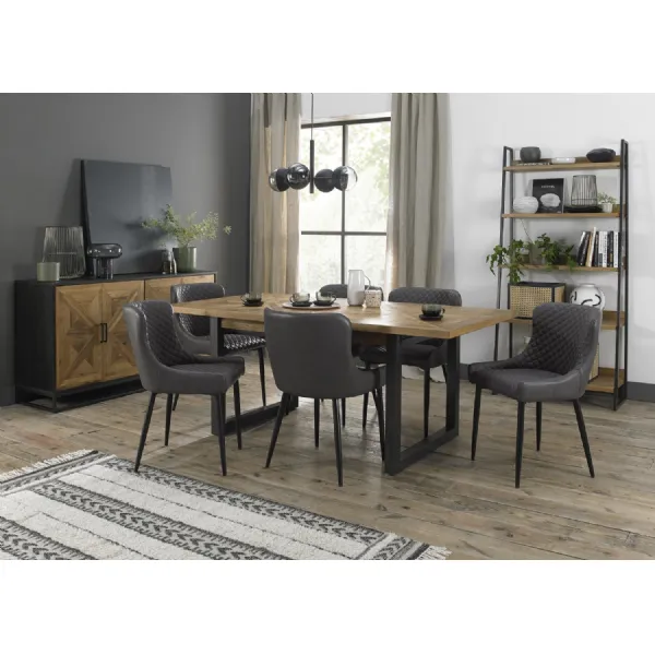 Rustic Oak Extending Dining Table Set 6 Grey Leather Chairs