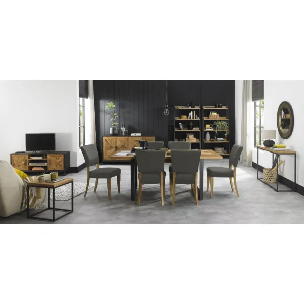 Rustic Oak Extending Dining Table Set 6 Dark Grey Chairs