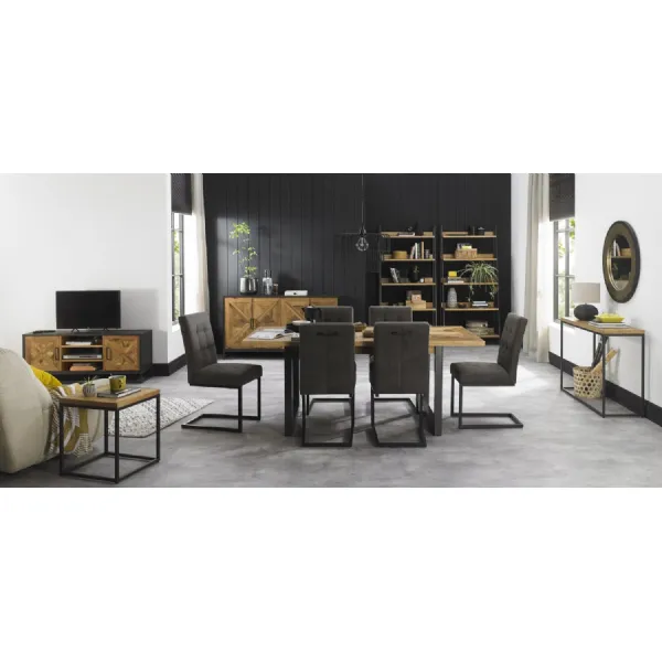 Rustic Oak Extending Dining Table Set 8 Grey Fabric Chairs