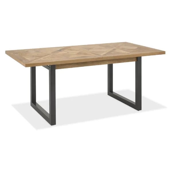 Rustic Oak Top Large Extending Dining Table Black Metal Base