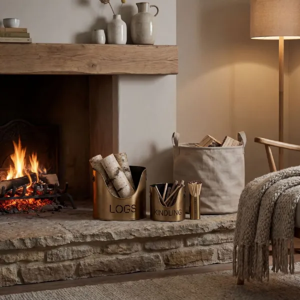 Bronze Finish Logs And Kindling Buckets And Matchstick Holder