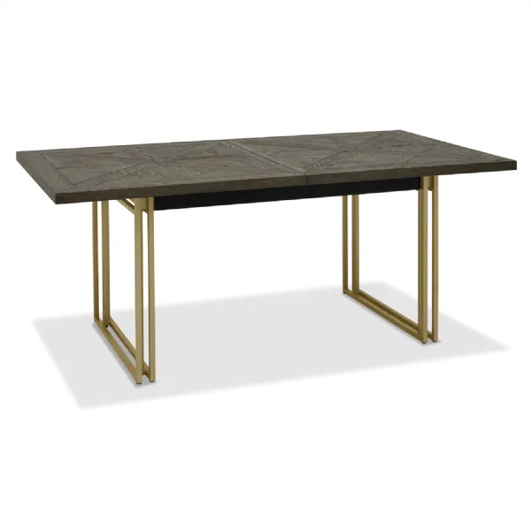 Dark Oak Large Extending Dining Table with Brass Metal Base
