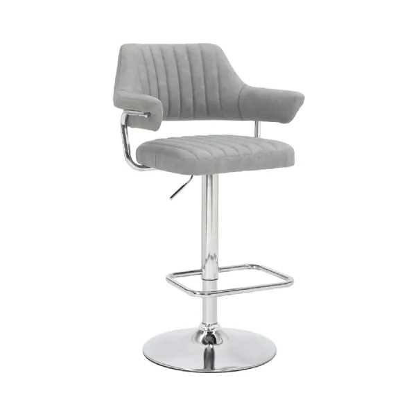 Light Grey Leather Effect Swivel Bar Stool with Chrome Base
