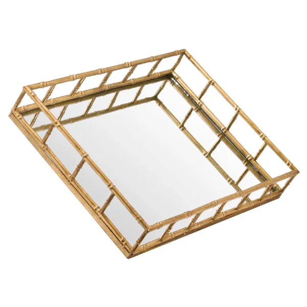 Set Of Distressed Gold Rectangular Trays