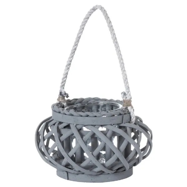 Large Grey Wicker Basket Lantern