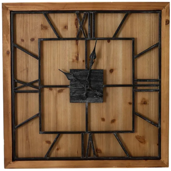 Williston Large Wooden Square Wall Clock Grey Metal Roman Numeral Clock Face 90cm