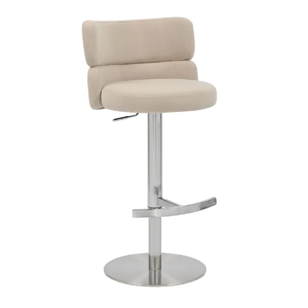 Cream Fabric Adjustable Swivel Bar Stool Chrome Metal Base
