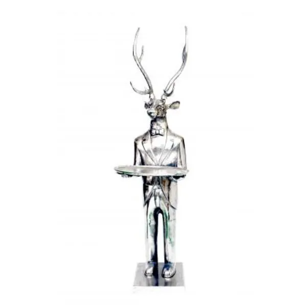 Silver Finished Recycled Aluminium Standing Deer with Serving Plate