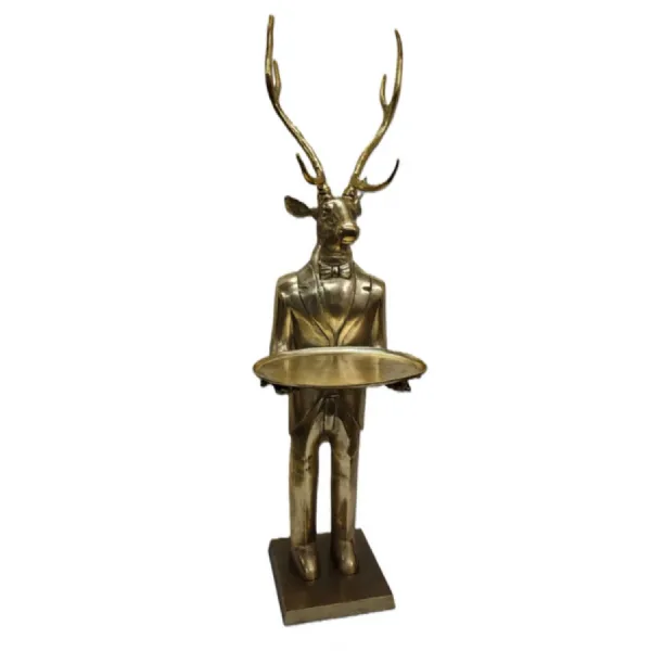 Recycled Aluminium Antique Gold Finish Deer Sculpture with Serving Plate