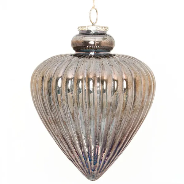 Smoked Midnight Large Fluted Teardrop Bauble