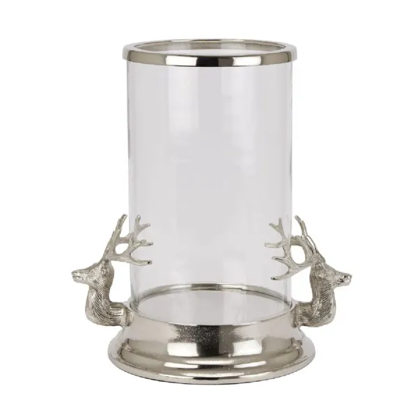 Silver Stag Heads Hurricane Lantern