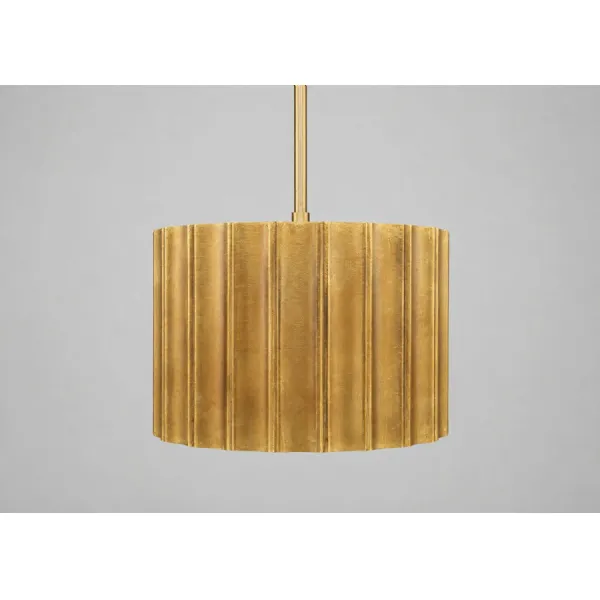 Large Brass Cladded Ribbed Medium Chandelier 46cm Wide