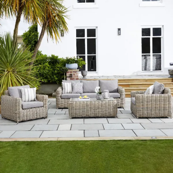 Beige Rattan Large 5 Seater Garden Sofa and Coffee Table Set