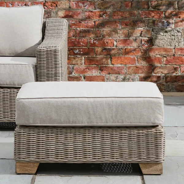 Beige Rattan Effect Outdoor Footstool