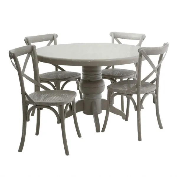 Rustic 4 Seat Grey Wash Round Dining Set