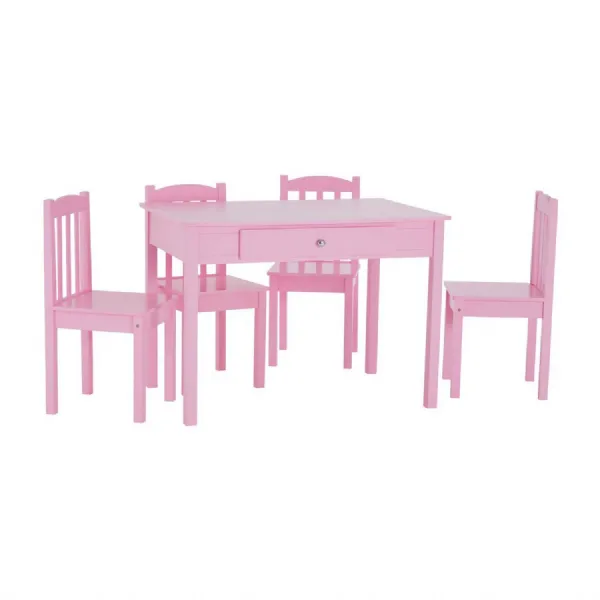 Kids Wooden Pink Table And Chairs Set